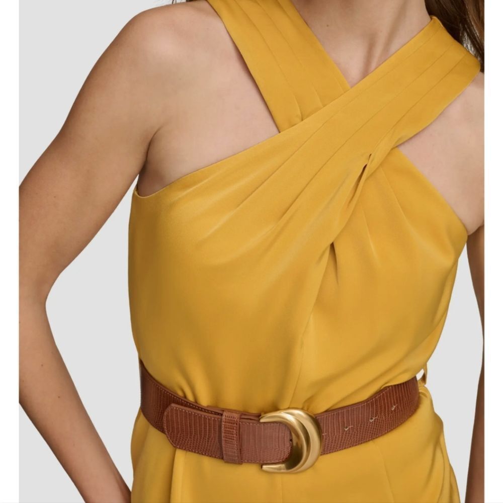Donna Karan Women's Yellow Belted Halter Wide Leg Jumpsuit Nwt Size 6